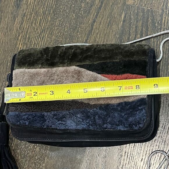 All Saints Purse Bando Shoulder Crossbody Shearling Bag Colorblock‎ Tassel - Picture 9 of 9